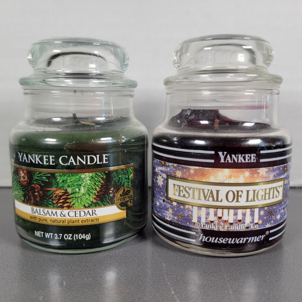 Yankee Candle Balsam Cedar, Festival of Lights 3.7oz Lot of 2 Small Jars Retired